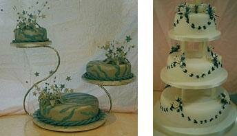 blue cake and layers of cakes