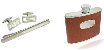 cufflinks, tiepin and hip flask